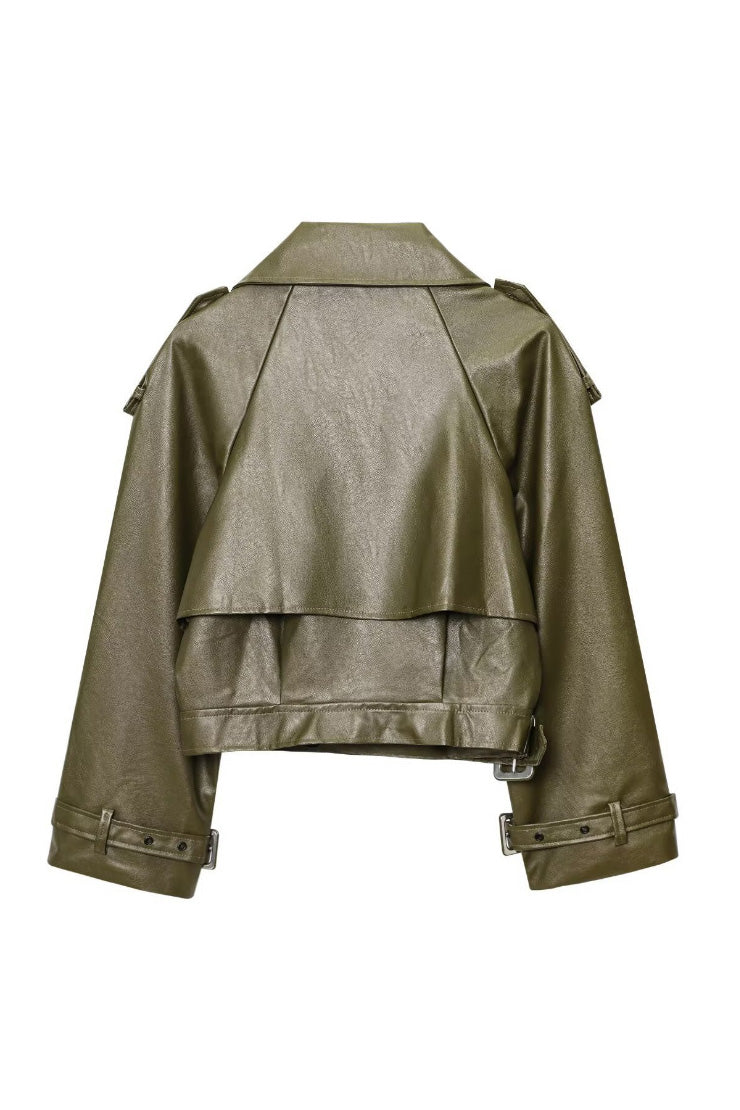Cropped Leather Jacket - Premium Faux Leather, Stylish & Durable