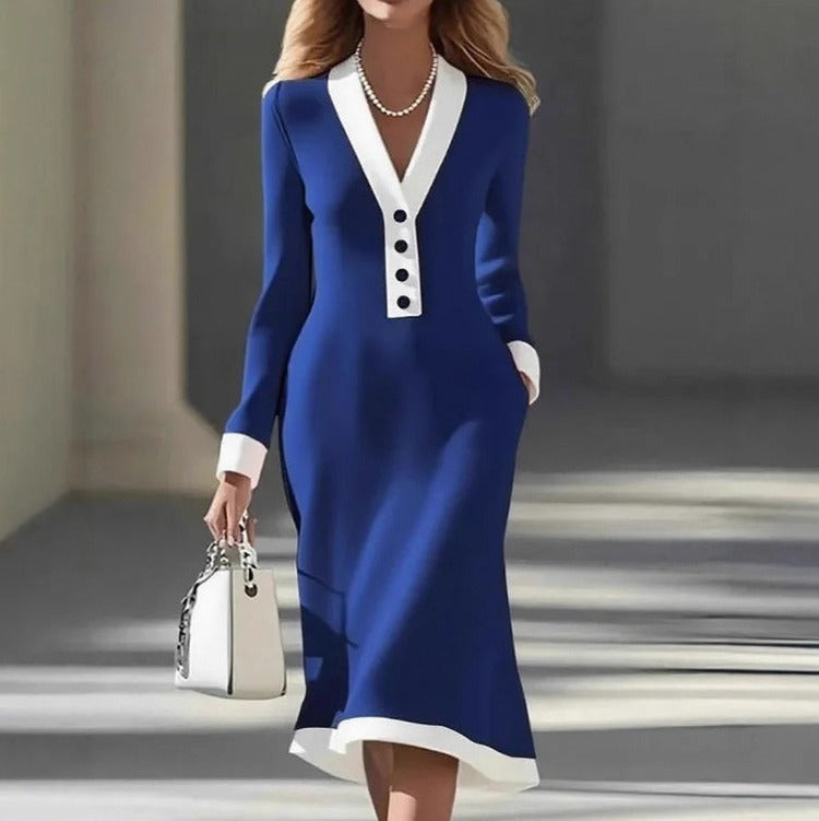 Contrast Trim Midi Dress