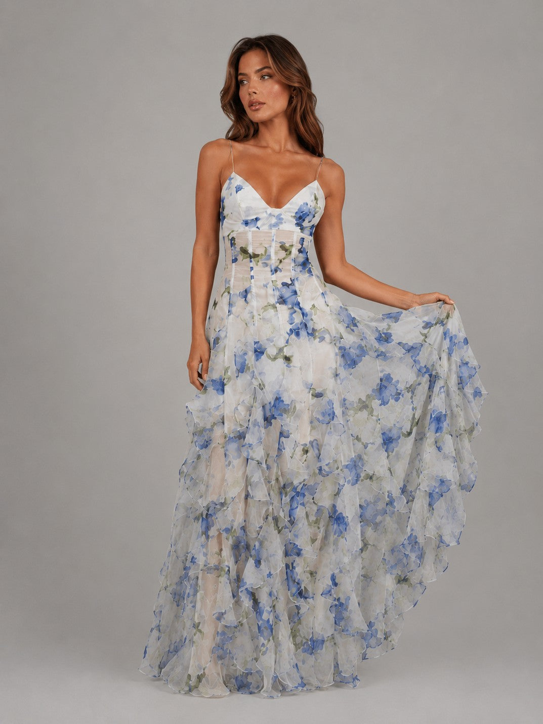 Floral Sweetheart Tiered Maxi Dress