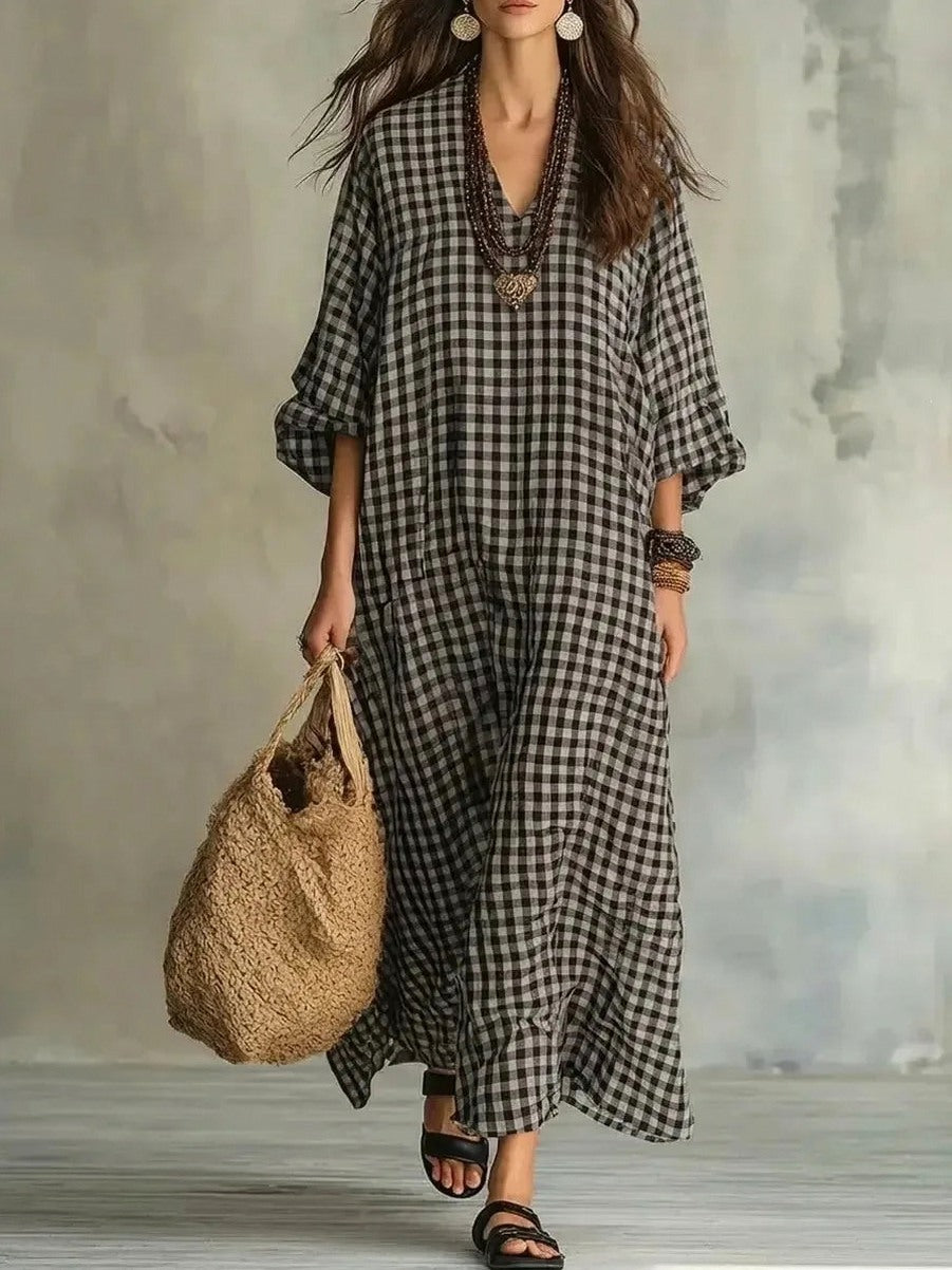 Gingham Long Sleeve Maxi Dress