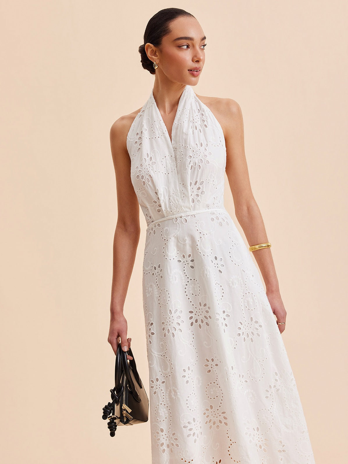 Eyelet Halter Midi Sundress