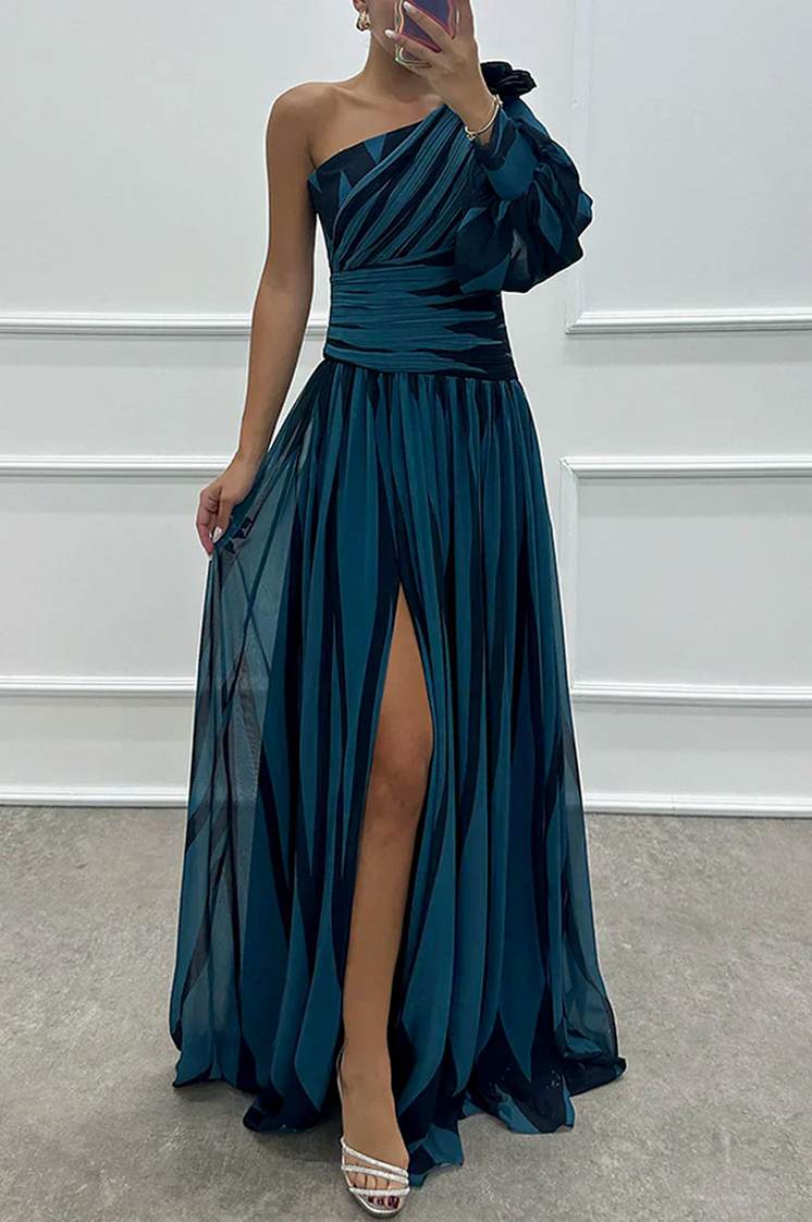 One Shoulder Striped Maxi Dress