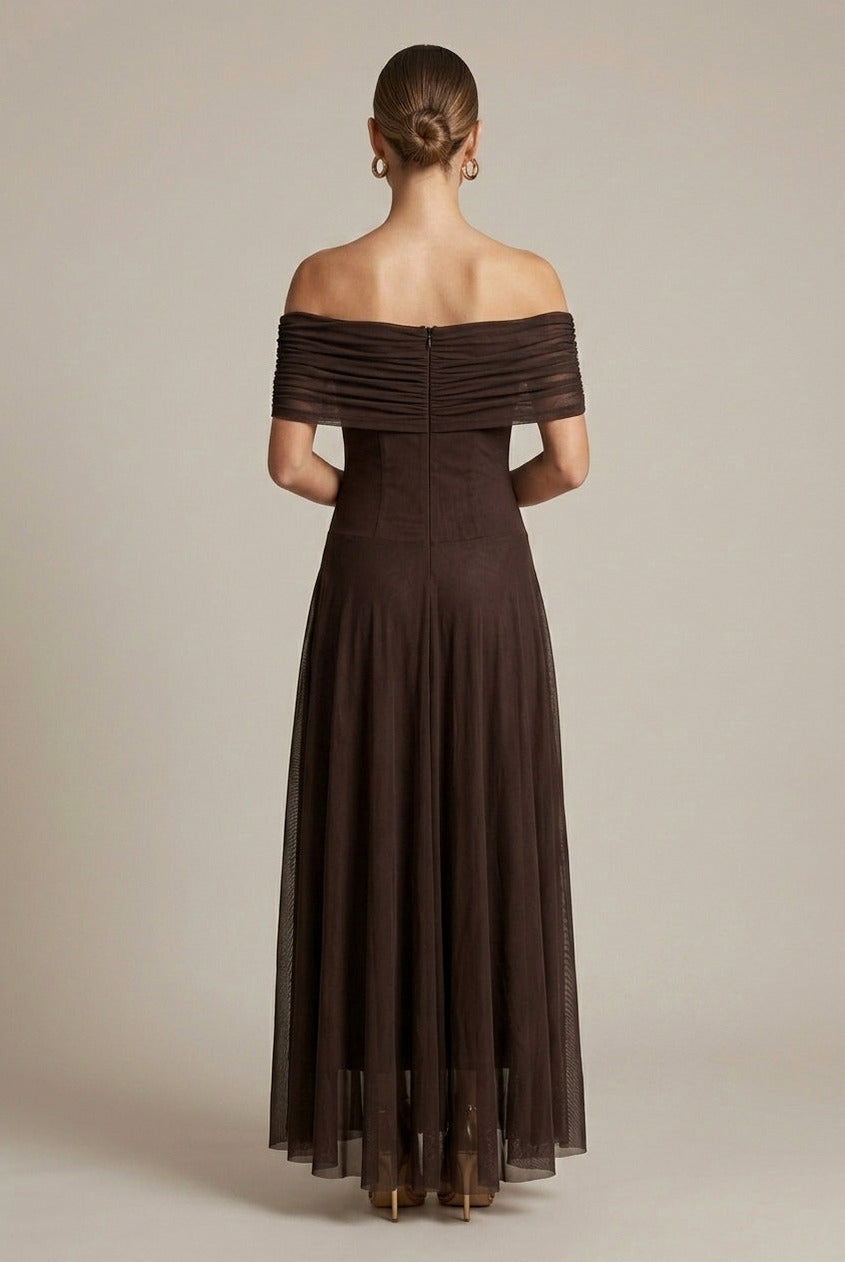 Mesh Off Shoulder Midi Dress
