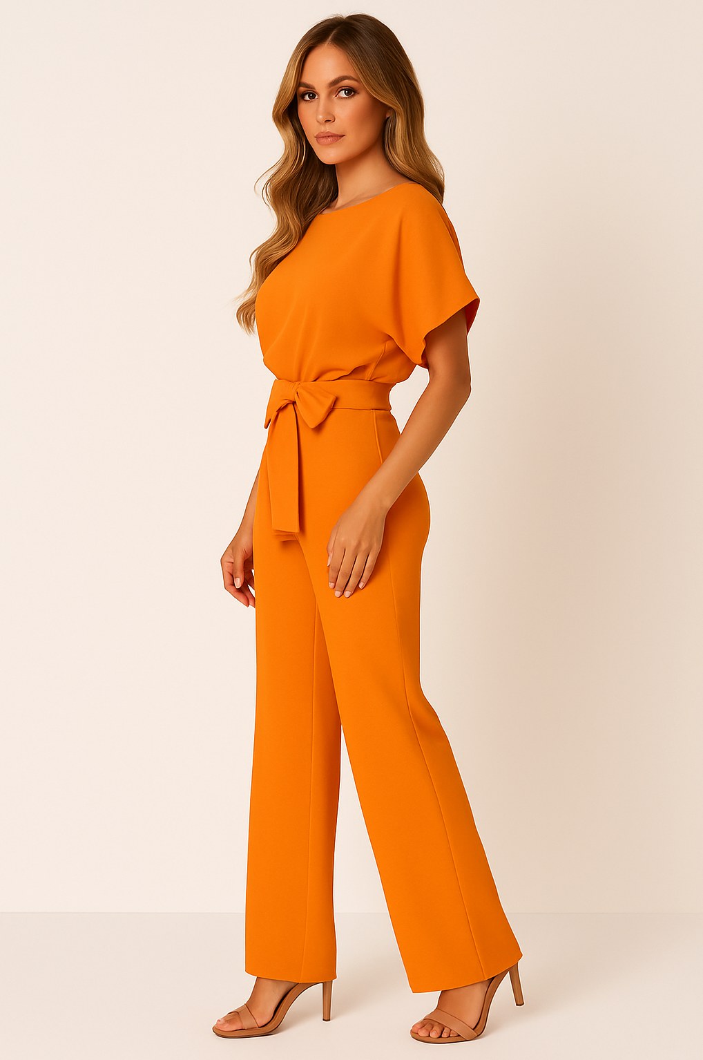 Short Sleeve Tie Waist Jumpsuit