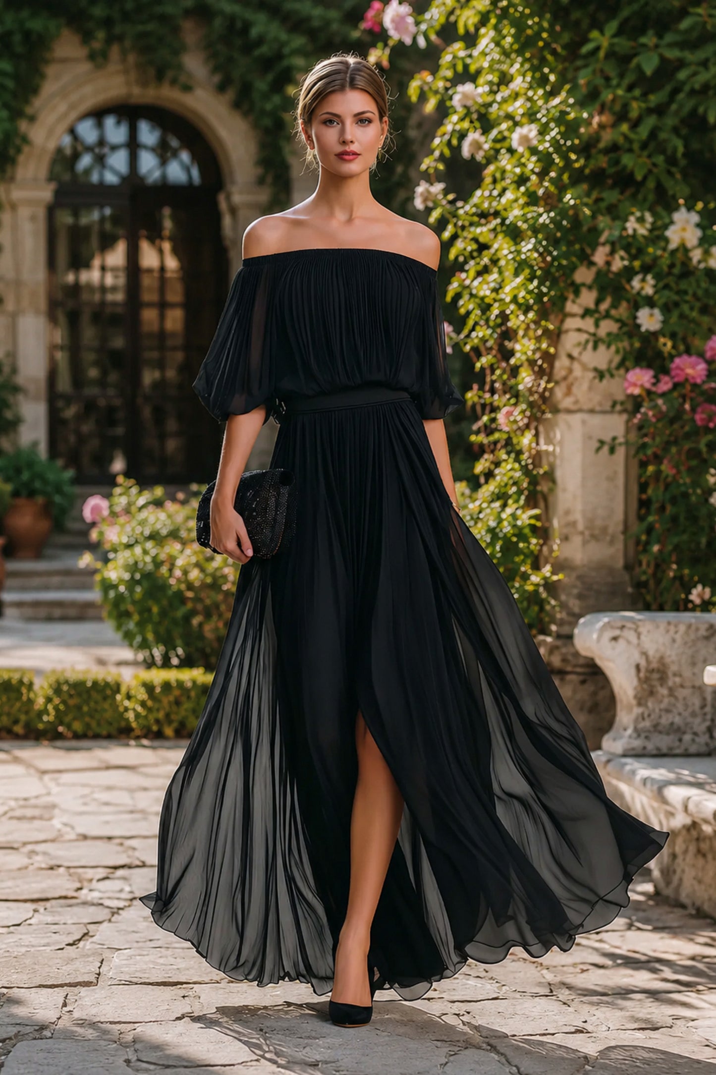 Chiffon Off Shoulder Maxi Dress