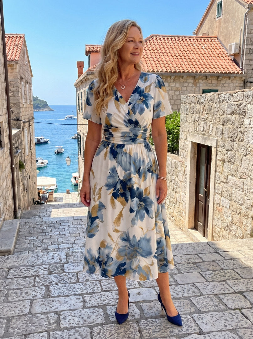 Floral Short Sleeve Midi Dress