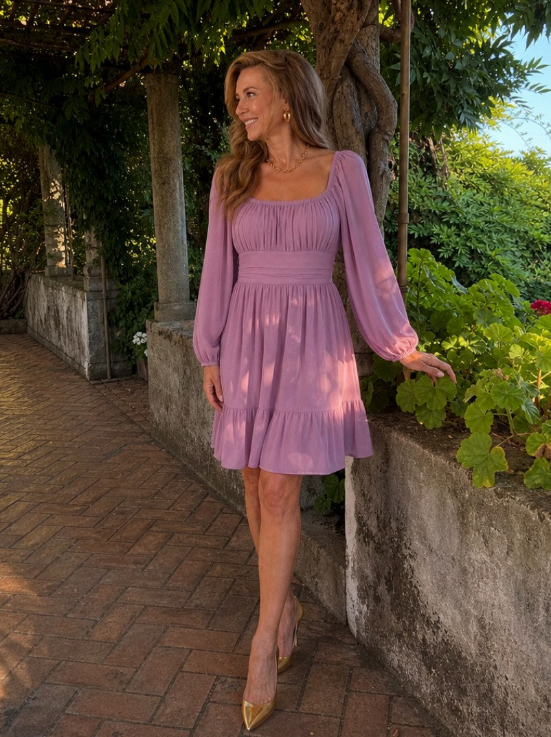 Chiffon Square Neck Mini Dress