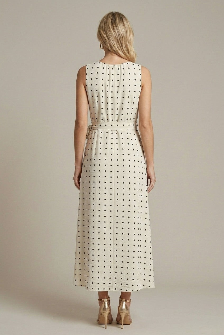 Polka Dot Tie Waist Midi