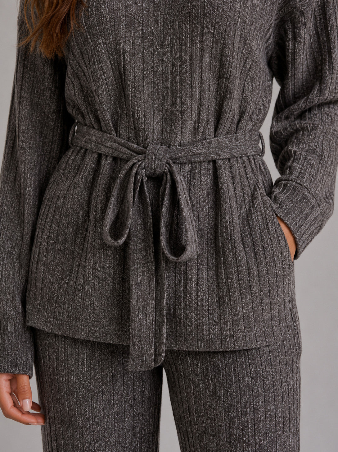 Ribbed Knit Tie Waist Two Piece Set