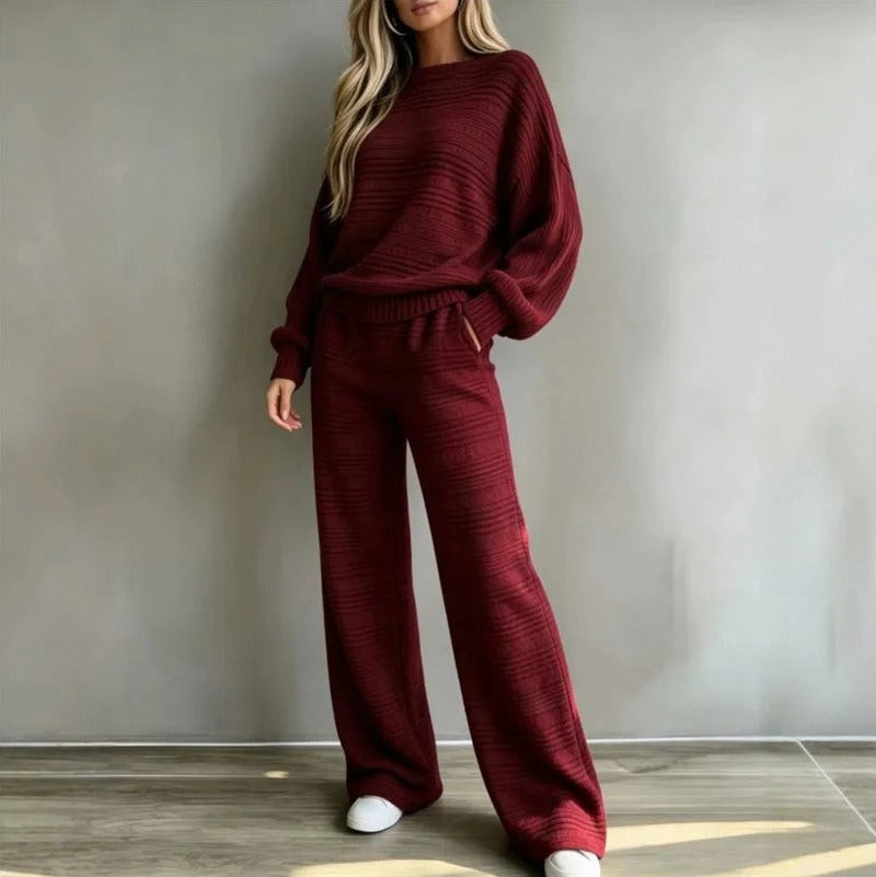 Striped Knit Wide Leg Matching Set