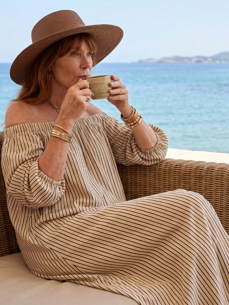Striped Off Shoulder Maxi Dress