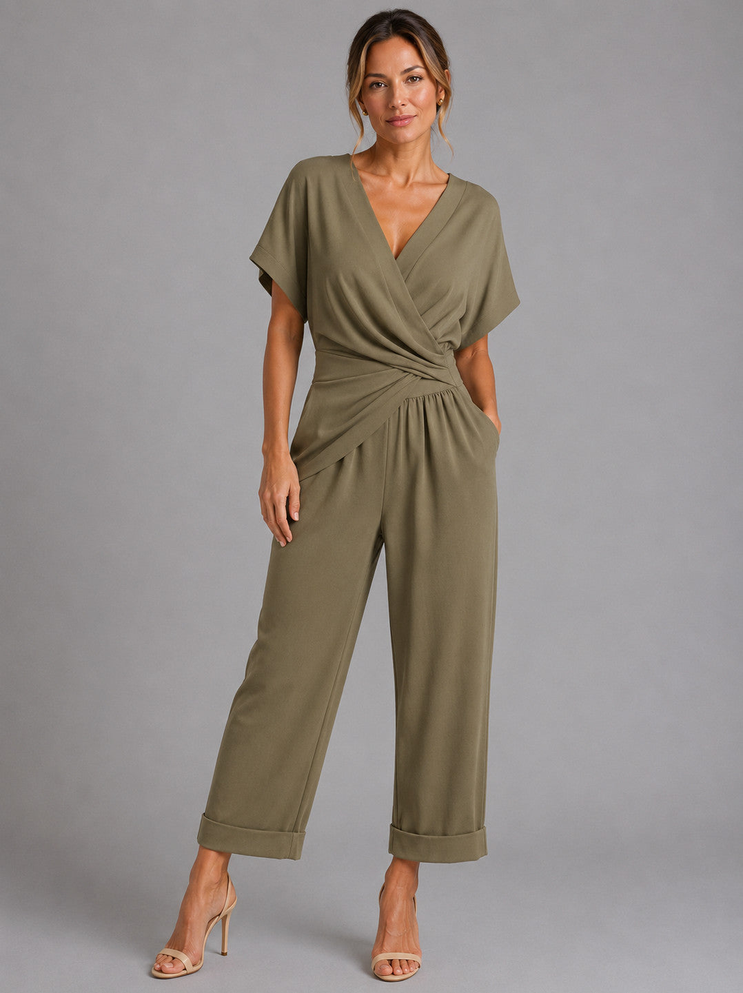 Wrap Front Wide Leg Jumpsuit