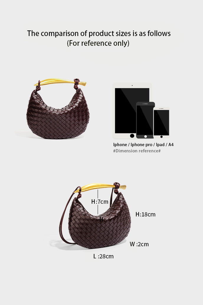 Woven brown leather hobo bag with gold handle