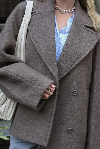 Cropped Cold‑Tone Wool Coat – Minimalist Korean‑Style Cropped Jacket