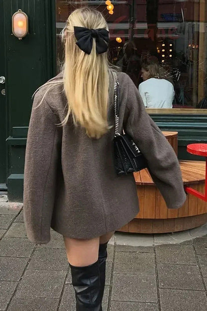 Cropped Cold‑Tone Wool Coat – Minimalist Korean‑Style Cropped Jacket