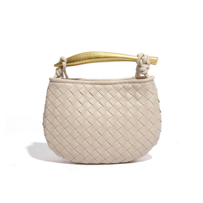 Silver woven leather top handle bag with gold hardware