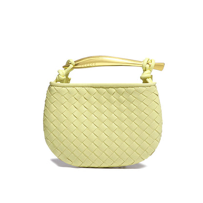 Silver woven leather top handle bag with gold hardware