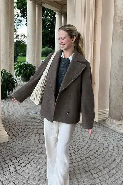 Cropped Cold‑Tone Wool Coat – Minimalist Korean‑Style Cropped Jacket