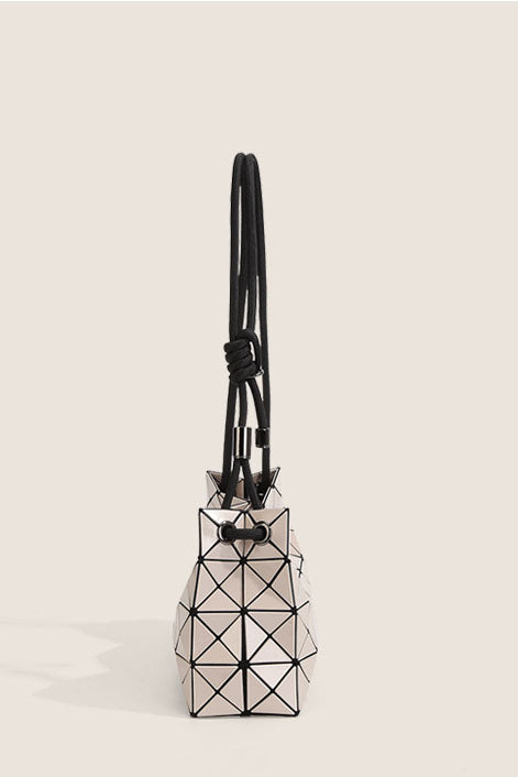 Ivory geometric shoulder bag with black strap