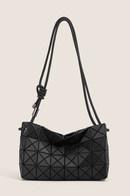 Ivory geometric shoulder bag with black strap