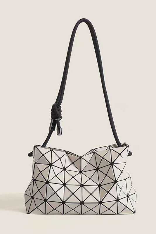 Ivory geometric shoulder bag with black strap