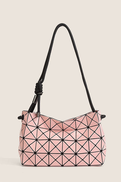 Ivory geometric shoulder bag with black strap