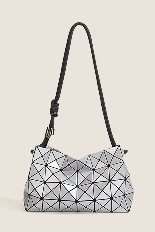 Ivory geometric shoulder bag with black strap
