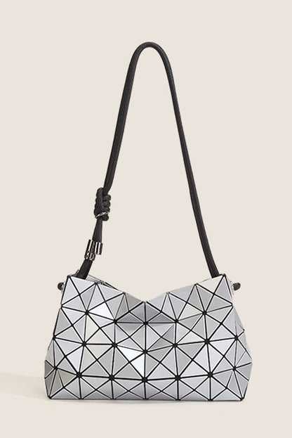 Ivory geometric shoulder bag with black strap