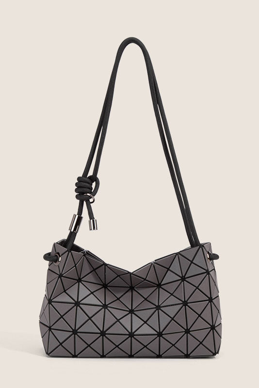 Ivory geometric shoulder bag with black strap