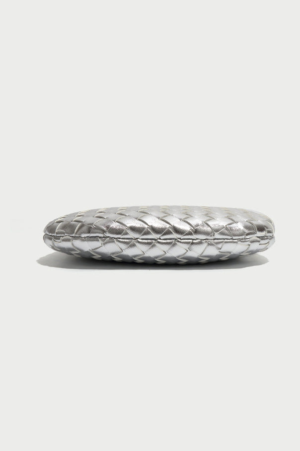 Silver woven leather top handle bag with gold hardware