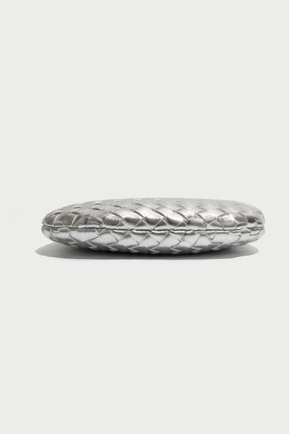 Silver woven leather top handle bag with gold hardware