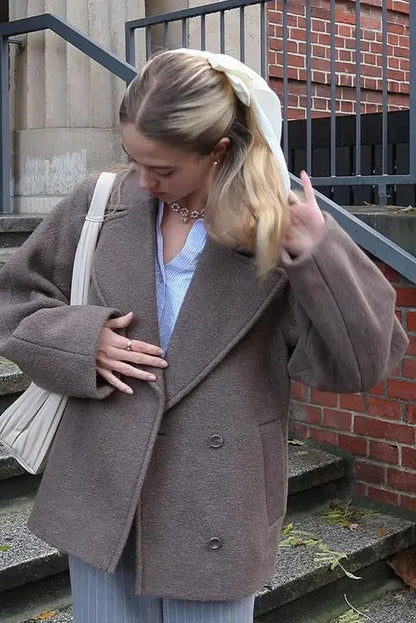 Cropped Cold‑Tone Wool Coat – Minimalist Korean‑Style Cropped Jacket