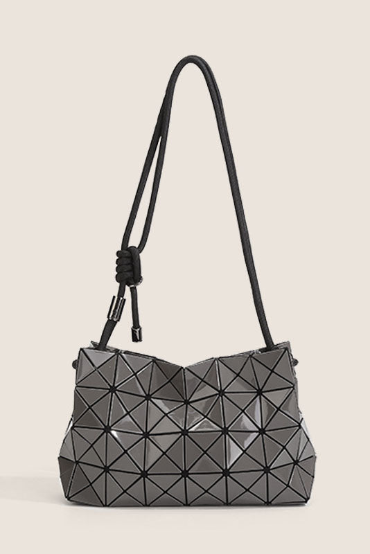Ivory geometric shoulder bag with black strap