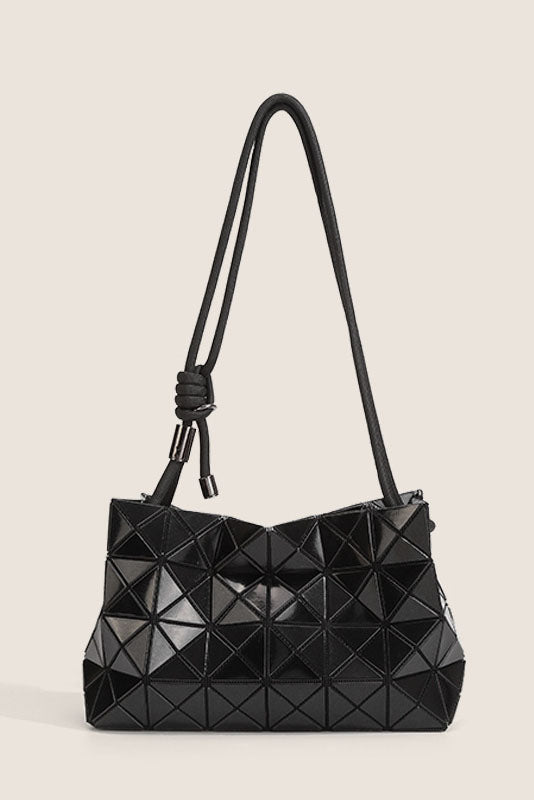 Ivory geometric shoulder bag with black strap