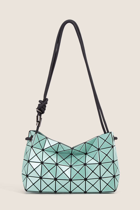 Ivory geometric shoulder bag with black strap