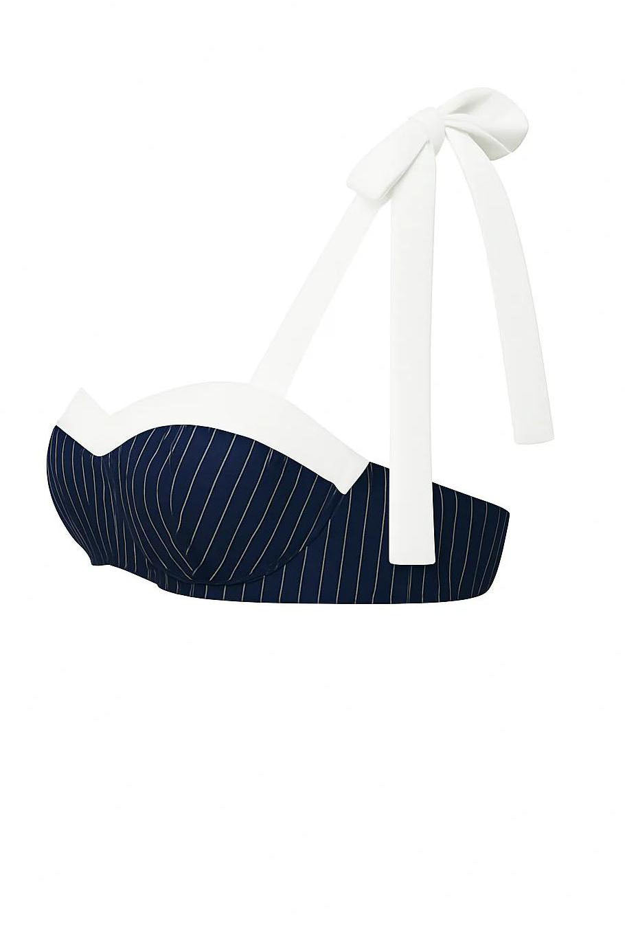 Woman in blue and white striped two-piece set