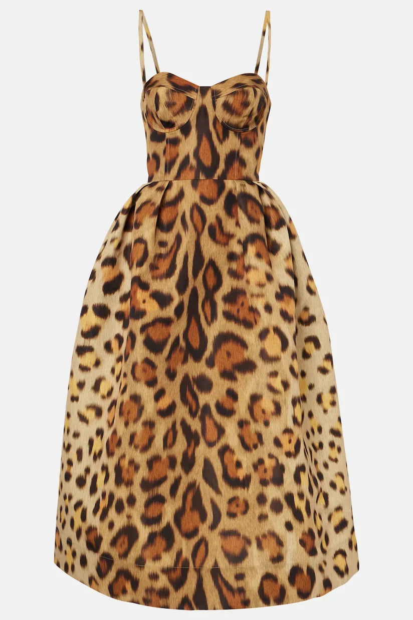 Women's Leopard Print Cotton Poplin Midi Dress