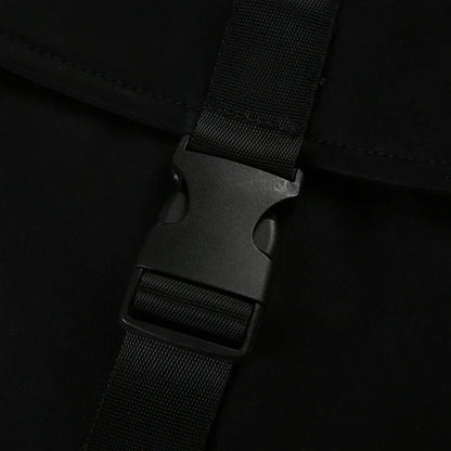Black twill shorts with belted waist and cargo pockets