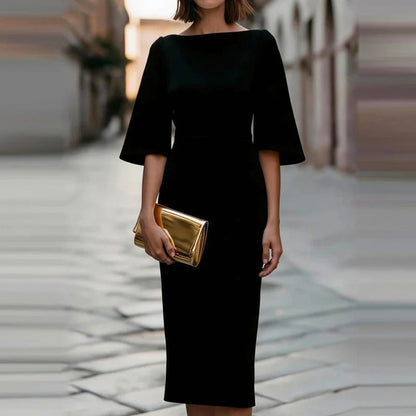 Boat Neck Bell Sleeve Midi Dress