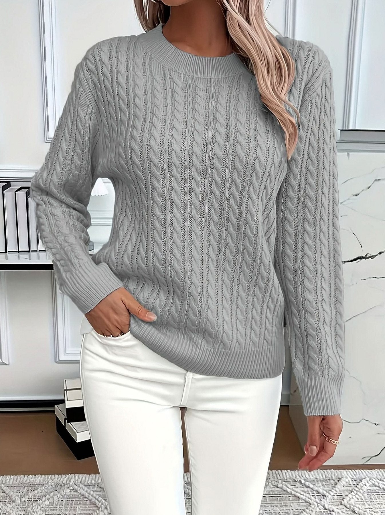 Cable Knit Crewneck Sweater