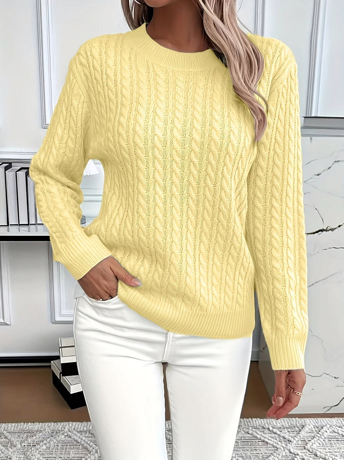Cable Knit Crewneck Sweater