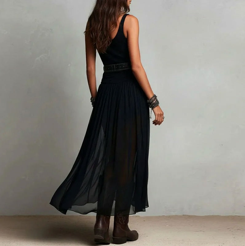 Chiffon Belted Sheer Maxi Dress