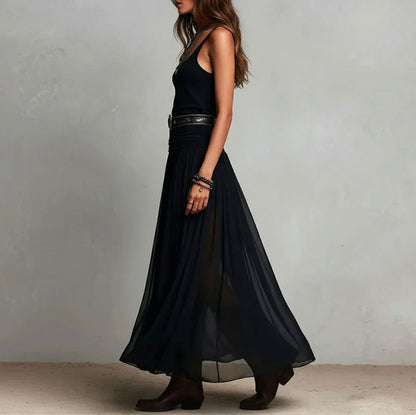 Chiffon Belted Sheer Maxi Dress