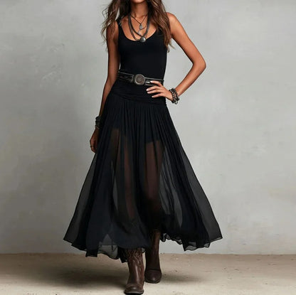 Chiffon Belted Sheer Maxi Dress