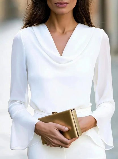 Chiffon Cowl Neck Long Sleeve Top