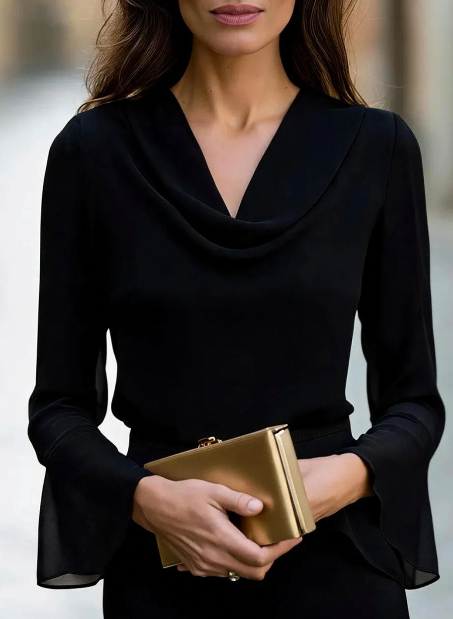 Chiffon Cowl Neck Long Sleeve Top