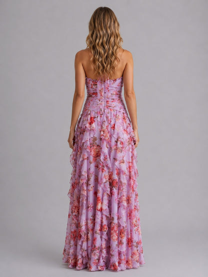 Chiffon Halter Tiered Maxi Dress