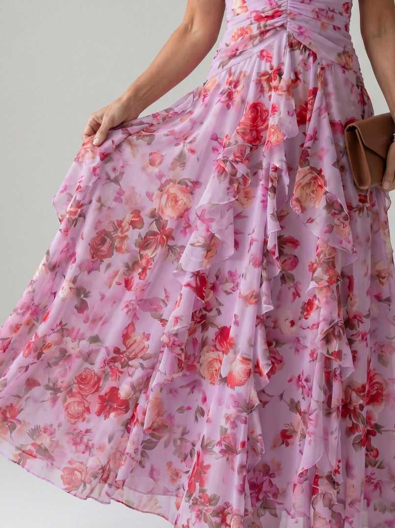 Chiffon Halter Tiered Maxi Dress