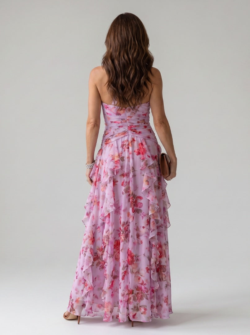 Chiffon Halter Tiered Maxi Dress