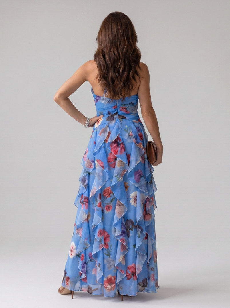 Chiffon Halter Tiered Maxi Dress